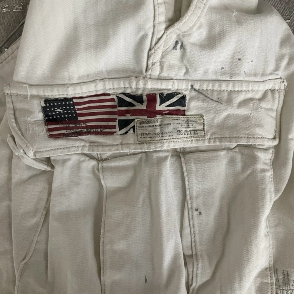 Denim &Supply Ralph Lauren White Cotton Cargo Shorts Mens Size 36 American Flag. - Picture 15 of 16